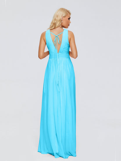 Juliana A-line V Neck Straps Chiffon Bridesmaid Dresses With Pockets