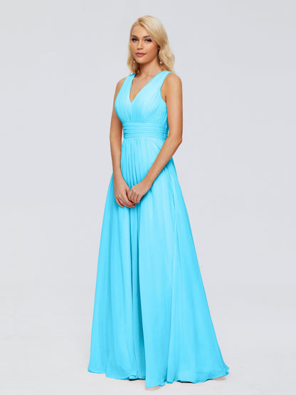 Juliana A-line V Neck Straps Chiffon Bridesmaid Dresses With Pockets