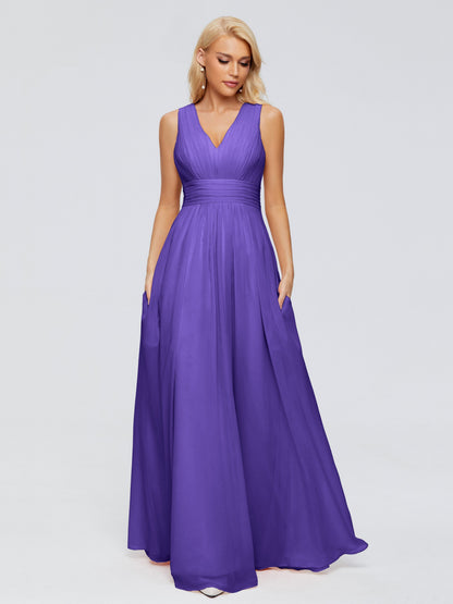 Juliana A-line V Neck Straps Chiffon Bridesmaid Dresses With Pockets