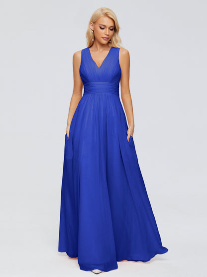 Juliana A-line V Neck Straps Chiffon Bridesmaid Dresses With Pockets