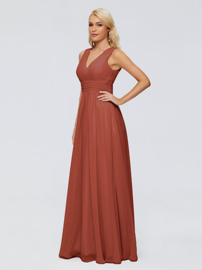 Juliana A-line V Neck Straps Chiffon Bridesmaid Dresses With Pockets