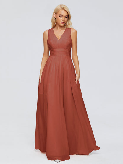 Juliana A-line V Neck Straps Chiffon Bridesmaid Dresses With Pockets
