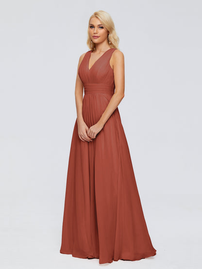Juliana A-line V Neck Straps Chiffon Bridesmaid Dresses With Pockets
