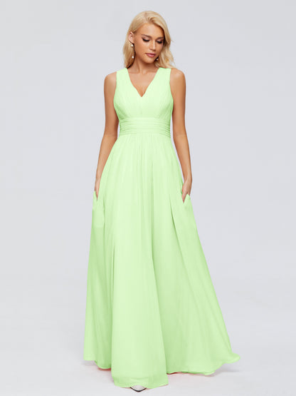 Juliana A-line V Neck Straps Chiffon Bridesmaid Dresses With Pockets