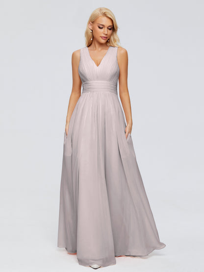 Juliana A-line V Neck Straps Chiffon Bridesmaid Dresses With Pockets