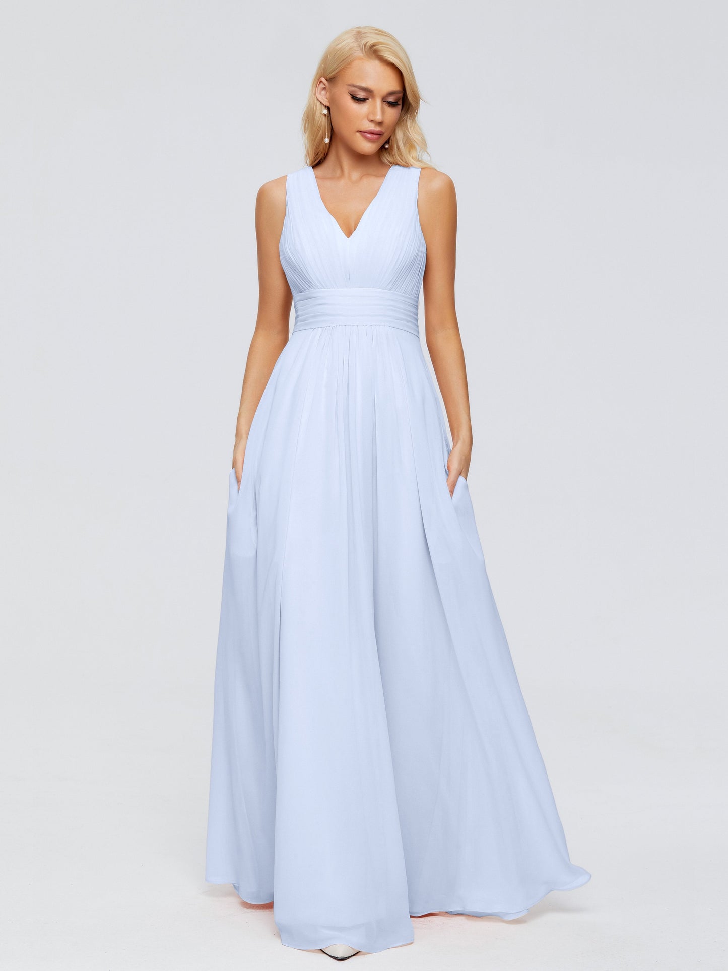 Juliana A-line V Neck Straps Chiffon Bridesmaid Dresses With Pockets