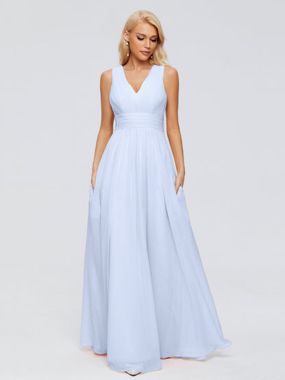 Juliana A-line V Neck Straps Chiffon Bridesmaid Dresses With Pockets