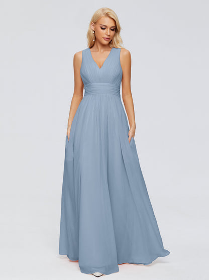 Juliana A-line V Neck Straps Chiffon Bridesmaid Dresses With Pockets