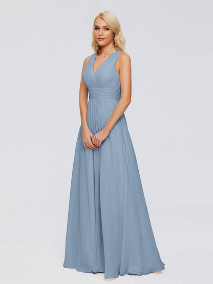 Juliana A-line V Neck Straps Chiffon Bridesmaid Dresses With Pockets
