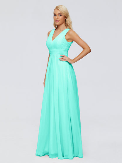 Juliana A-line V Neck Straps Chiffon Bridesmaid Dresses With Pockets