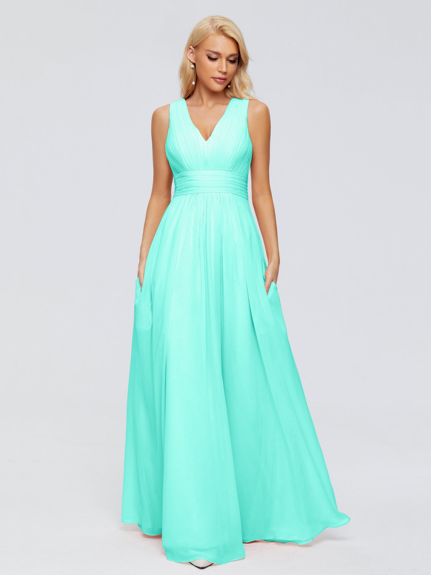 Juliana A-line V Neck Straps Chiffon Bridesmaid Dresses With Pockets
