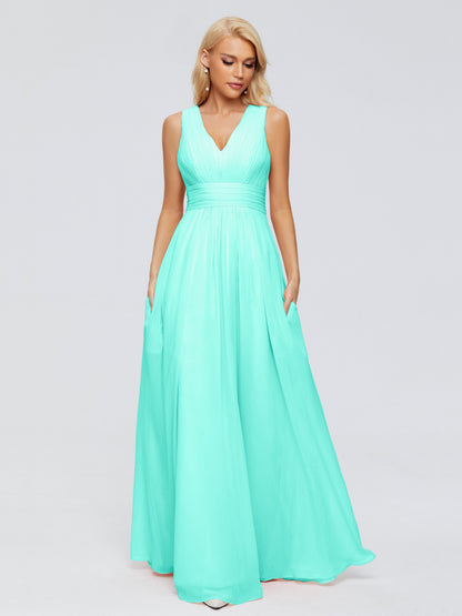 Juliana A-line V Neck Straps Chiffon Bridesmaid Dresses With Pockets