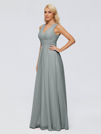 Juliana A-line V Neck Straps Chiffon Bridesmaid Dresses With Pockets