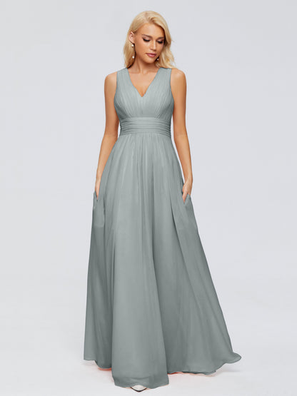 Juliana A-line V Neck Straps Chiffon Bridesmaid Dresses With Pockets