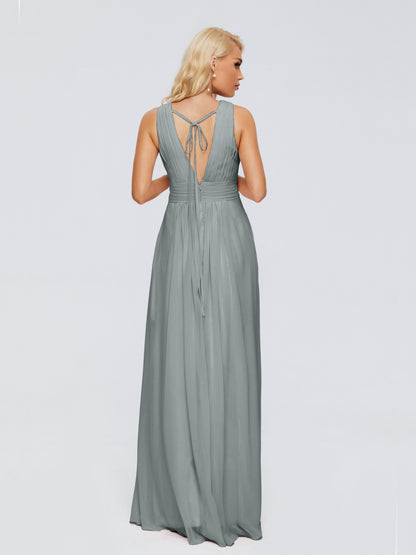 Juliana A-line V Neck Straps Chiffon Bridesmaid Dresses With Pockets