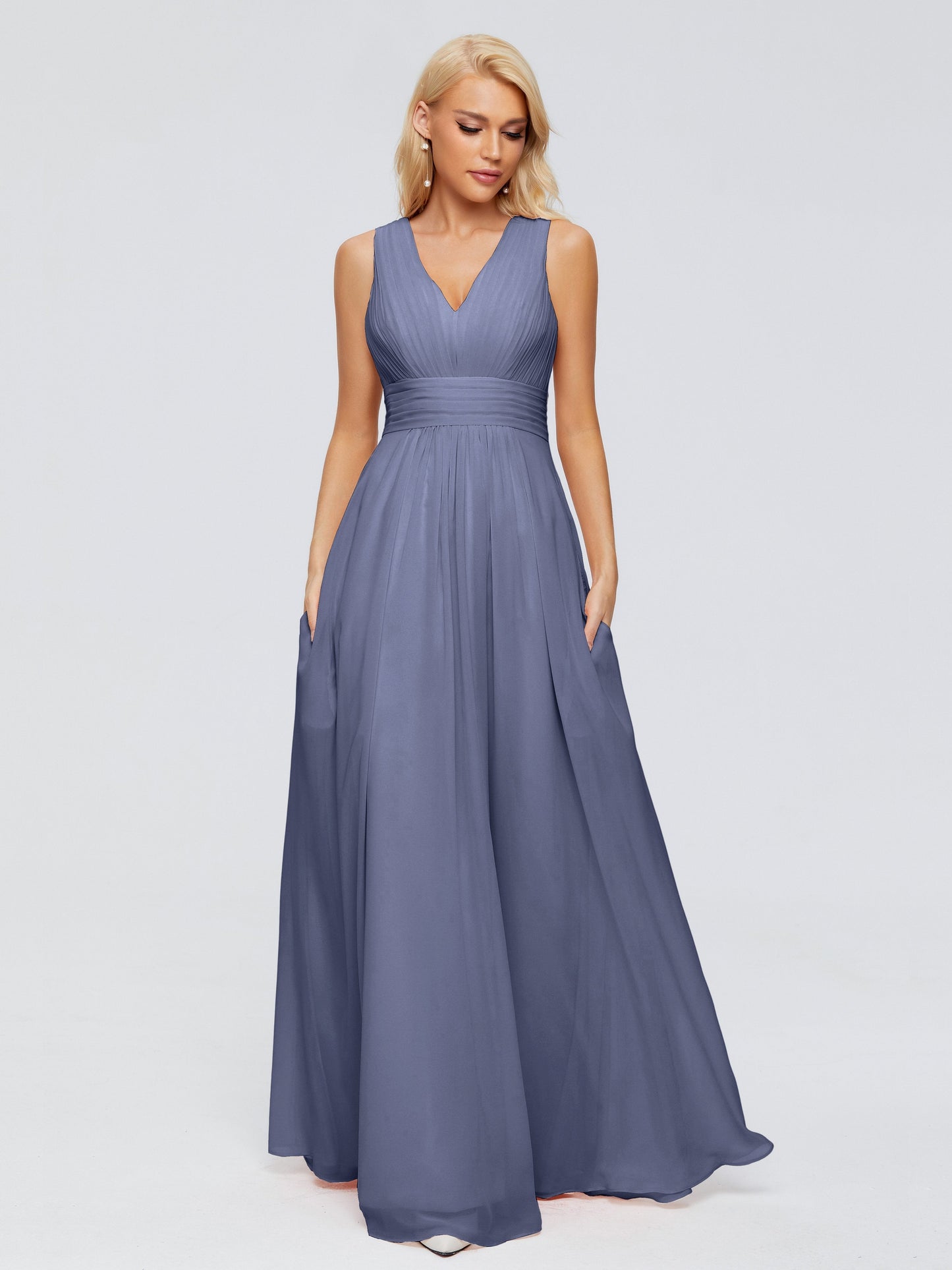 Juliana A-line V Neck Straps Chiffon Bridesmaid Dresses With Pockets