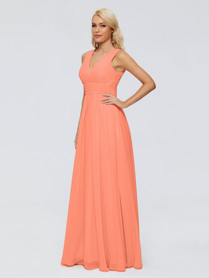 Juliana A-line V Neck Straps Chiffon Bridesmaid Dresses With Pockets