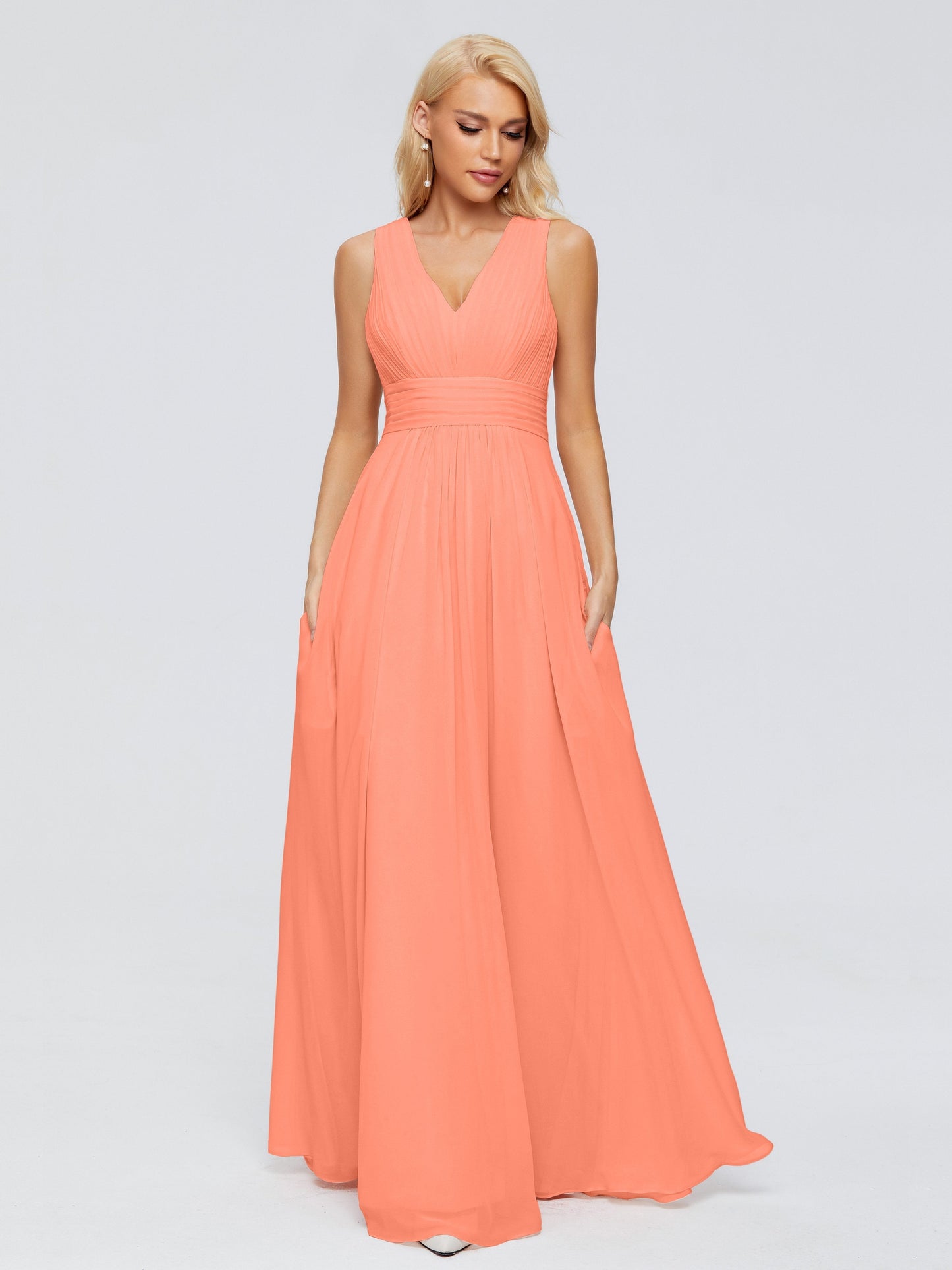 Juliana A-line V Neck Straps Chiffon Bridesmaid Dresses With Pockets