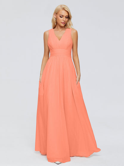 Juliana A-line V Neck Straps Chiffon Bridesmaid Dresses With Pockets