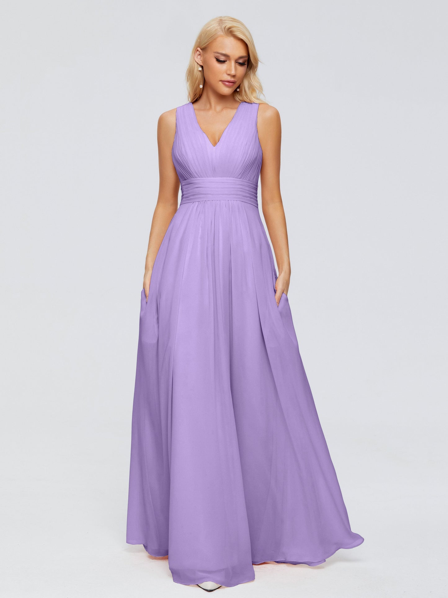Juliana A-line V Neck Straps Chiffon Bridesmaid Dresses With Pockets