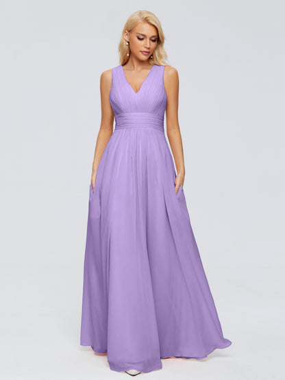 Juliana A-line V Neck Straps Chiffon Bridesmaid Dresses With Pockets