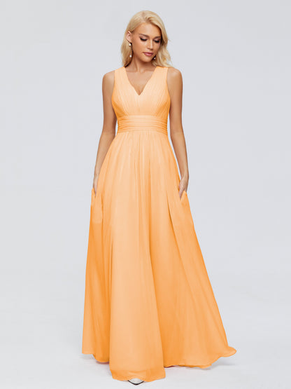 Juliana A-line V Neck Straps Chiffon Bridesmaid Dresses With Pockets