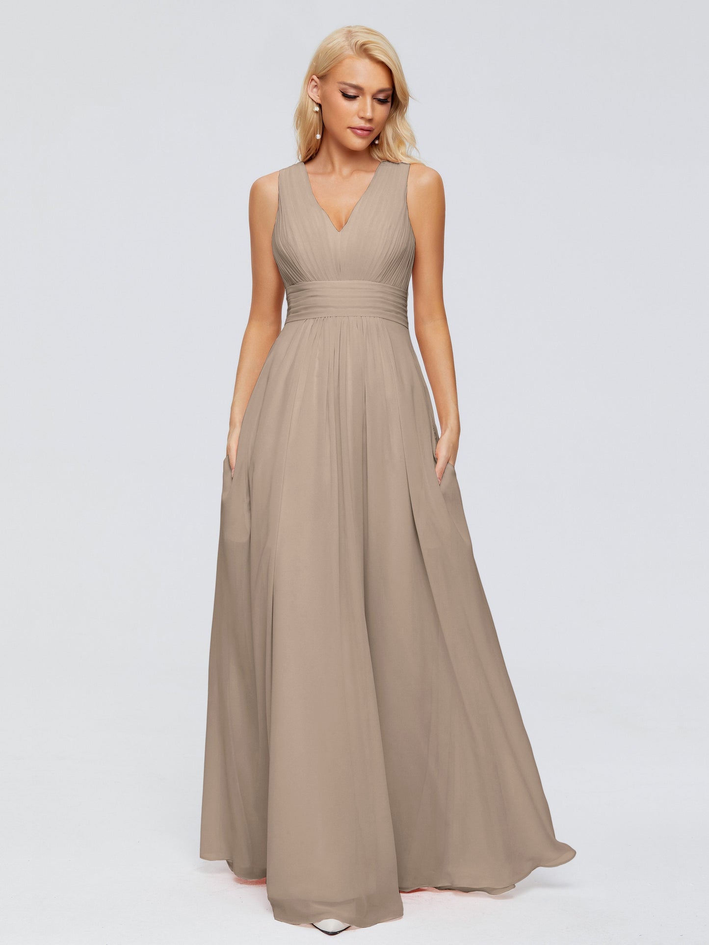 Juliana A-line V Neck Straps Chiffon Bridesmaid Dresses With Pockets
