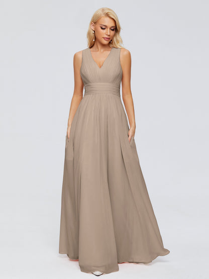 Juliana A-line V Neck Straps Chiffon Bridesmaid Dresses With Pockets