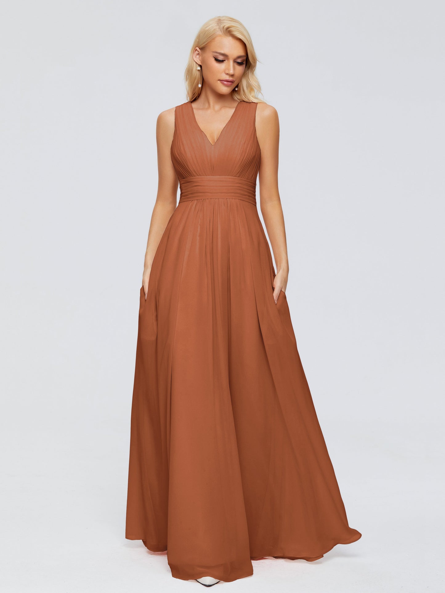 Juliana A-line V Neck Straps Chiffon Bridesmaid Dresses With Pockets