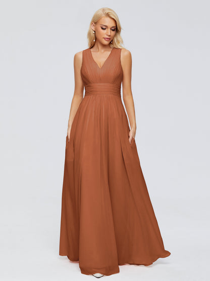 Juliana A-line V Neck Straps Chiffon Bridesmaid Dresses With Pockets