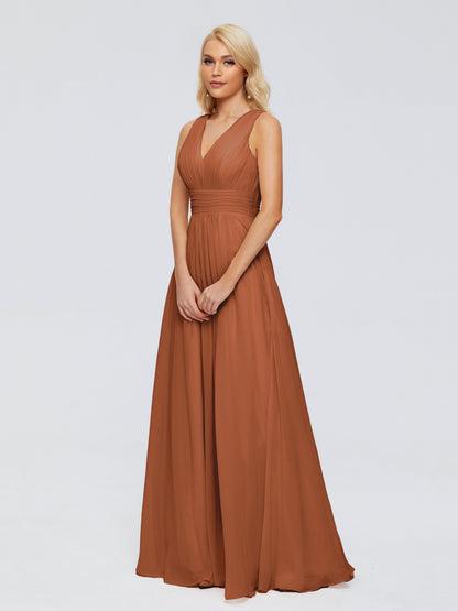 Juliana A-line V Neck Straps Chiffon Bridesmaid Dresses With Pockets