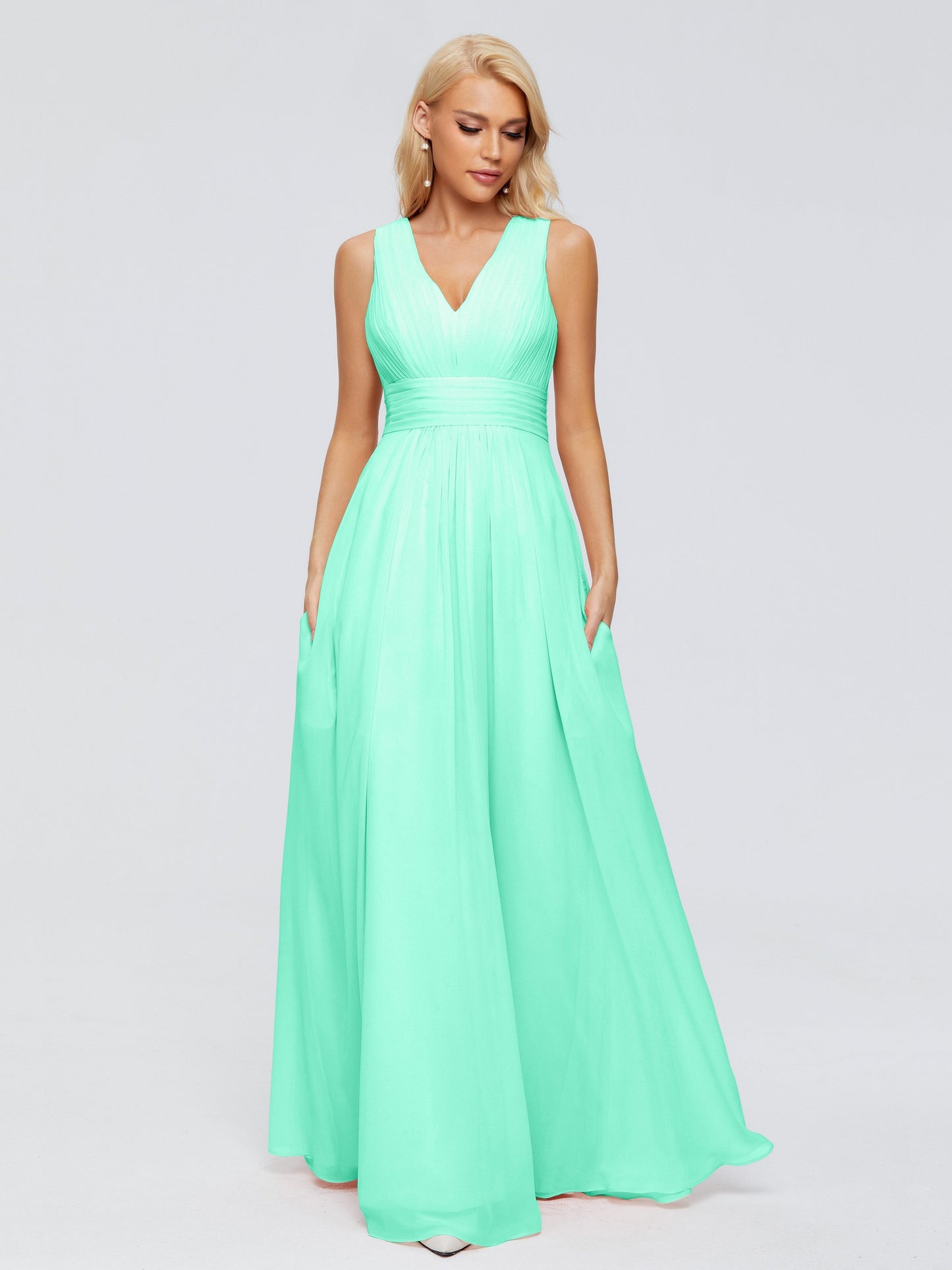 Juliana A-line V Neck Straps Chiffon Bridesmaid Dresses With Pockets