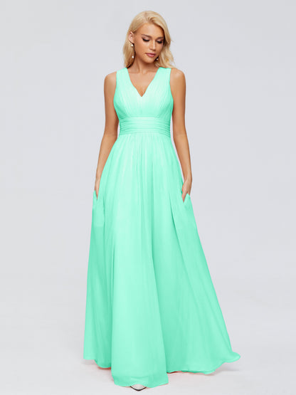 Juliana A-line V Neck Straps Chiffon Bridesmaid Dresses With Pockets