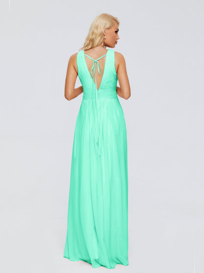 Juliana A-line V Neck Straps Chiffon Bridesmaid Dresses With Pockets