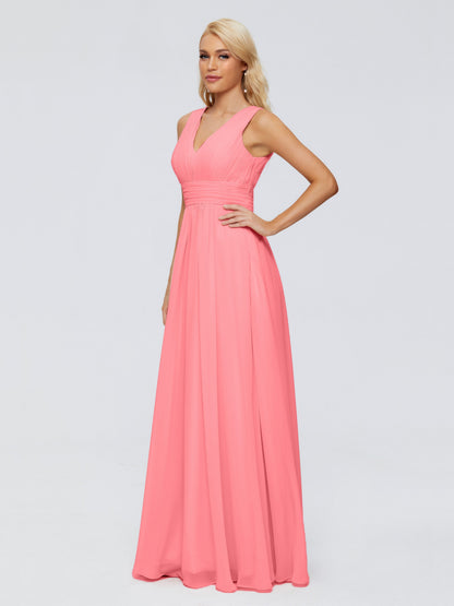 Juliana A-line V Neck Straps Chiffon Bridesmaid Dresses With Pockets