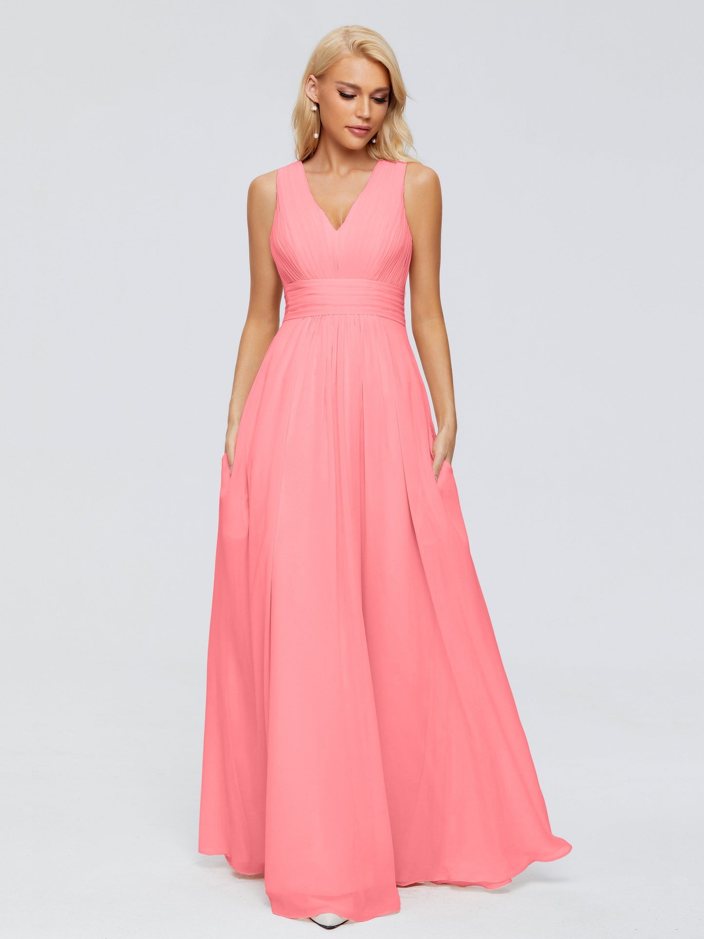Juliana A-line V Neck Straps Chiffon Bridesmaid Dresses With Pockets