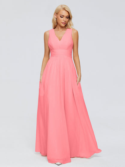 Juliana A-line V Neck Straps Chiffon Bridesmaid Dresses With Pockets