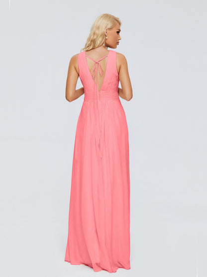 Juliana A-line V Neck Straps Chiffon Bridesmaid Dresses With Pockets