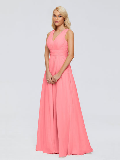 Juliana A-line V Neck Straps Chiffon Bridesmaid Dresses With Pockets