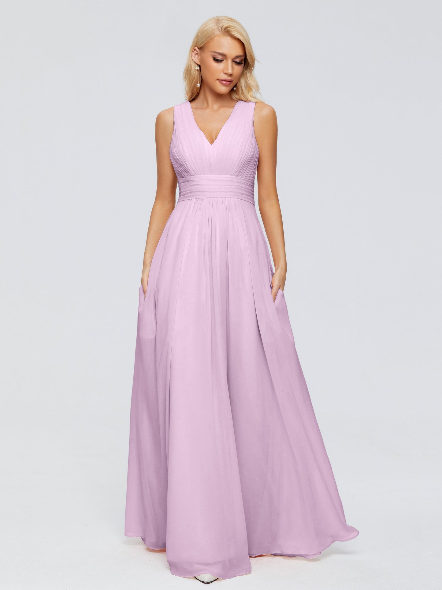 Juliana A-line V Neck Straps Chiffon Bridesmaid Dresses With Pockets