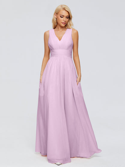 Juliana A-line V Neck Straps Chiffon Bridesmaid Dresses With Pockets