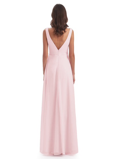 Jurnee Floor Length V-neck Ruched Chiffon Bridesmaid Dresses
