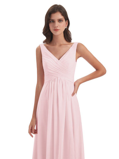 Jurnee Floor Length V-neck Ruched Chiffon Bridesmaid Dresses