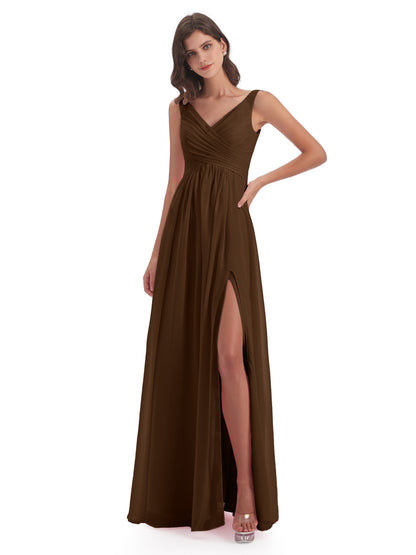 Jurnee Floor Length V-neck Ruched Chiffon Bridesmaid Dresses