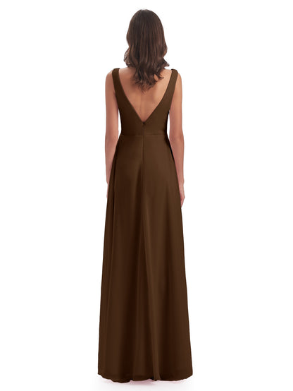 Jurnee Floor Length V-neck Ruched Chiffon Bridesmaid Dresses