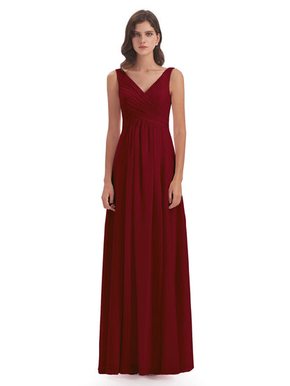 Jurnee Floor Length V-neck Ruched Chiffon Bridesmaid Dresses