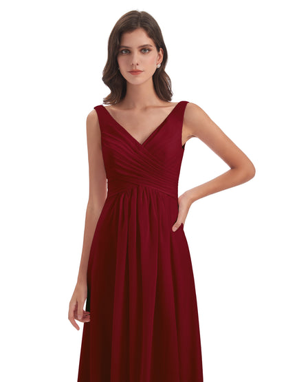 Jurnee Floor Length V-neck Ruched Chiffon Bridesmaid Dresses