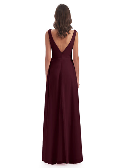 Jurnee Floor Length V-neck Ruched Chiffon Bridesmaid Dresses