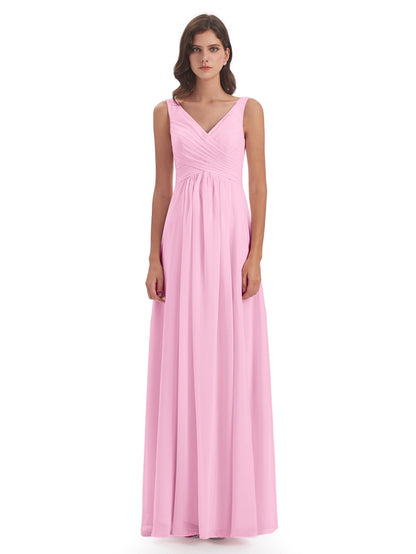 Jurnee Floor Length V-neck Ruched Chiffon Bridesmaid Dresses