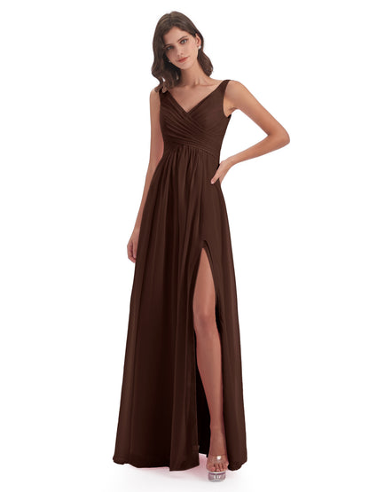 Jurnee Floor Length V-neck Ruched Chiffon Bridesmaid Dresses